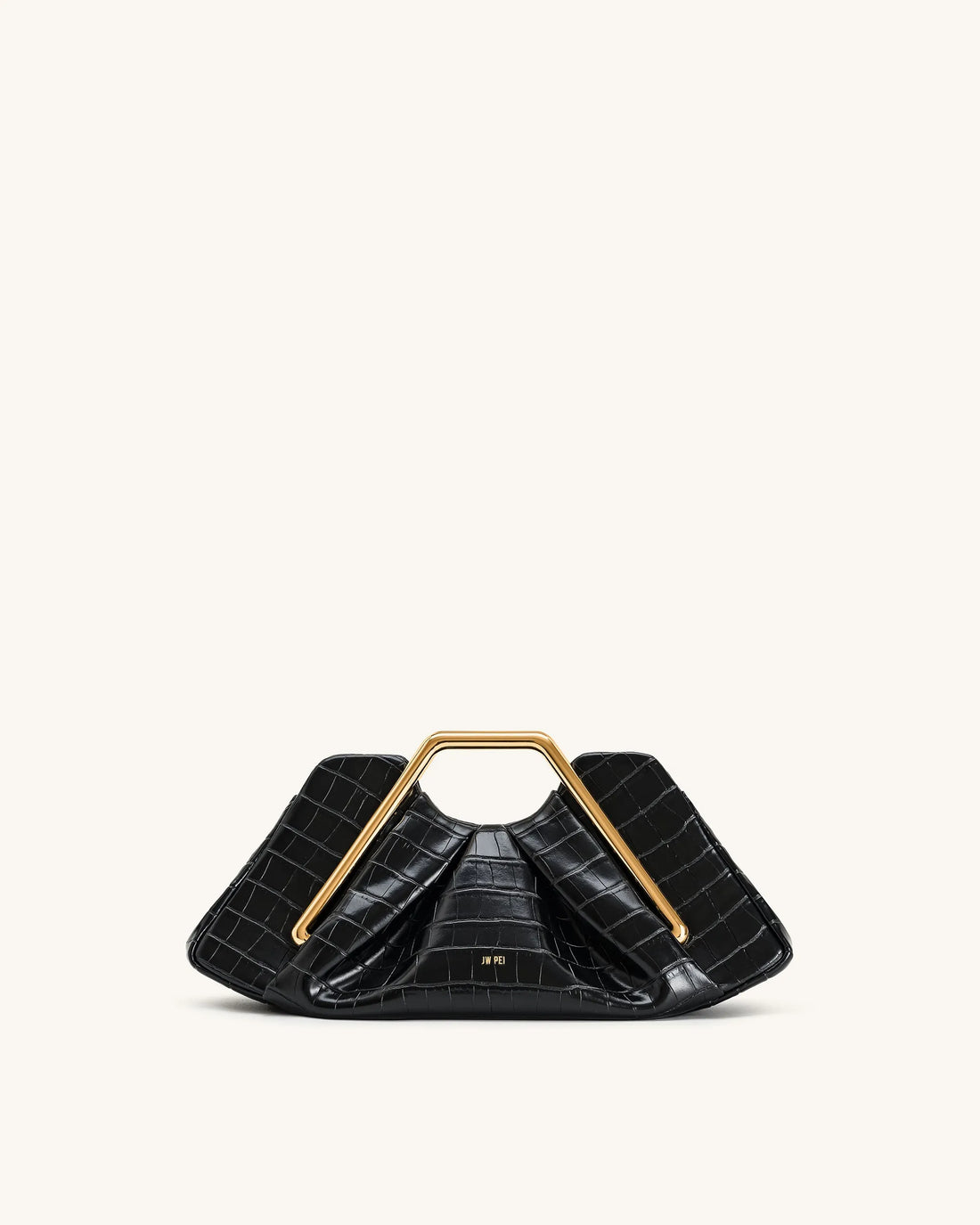 JW Pei Black Women Lila Faux Croc-Effect Metal Frame Clutch SKU: 7C57-12_Black Image 01