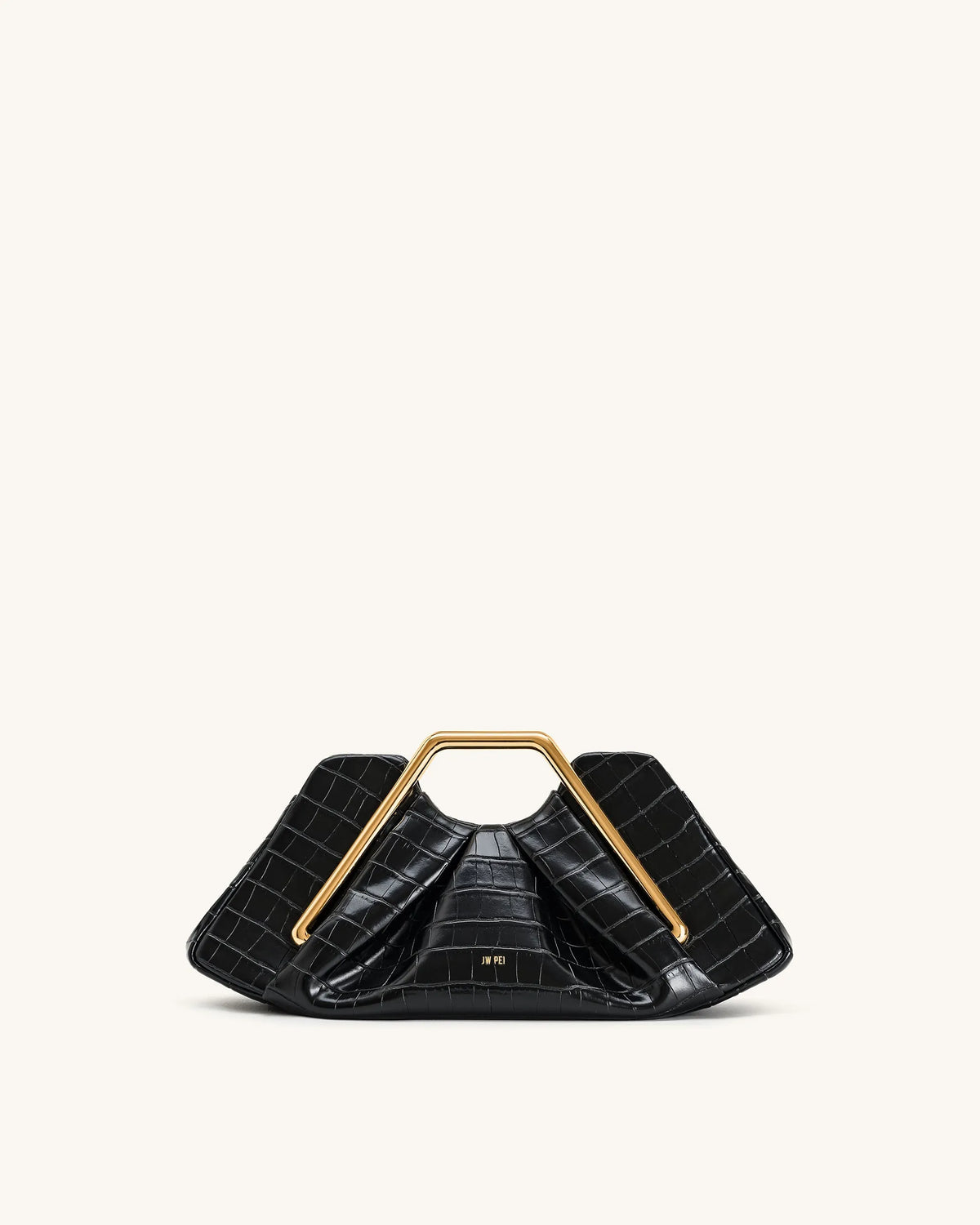 JW Pei Black Women Lila Faux Croc-Effect Metal Frame Clutch SKU: 7C57-12_Black Image 01