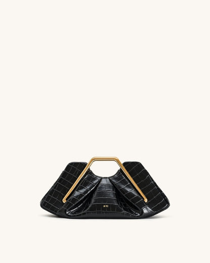 JW Pei Black Women Lila Faux Croc-Effect Metal Frame Clutch SKU: 7C57-12_Black Image 01