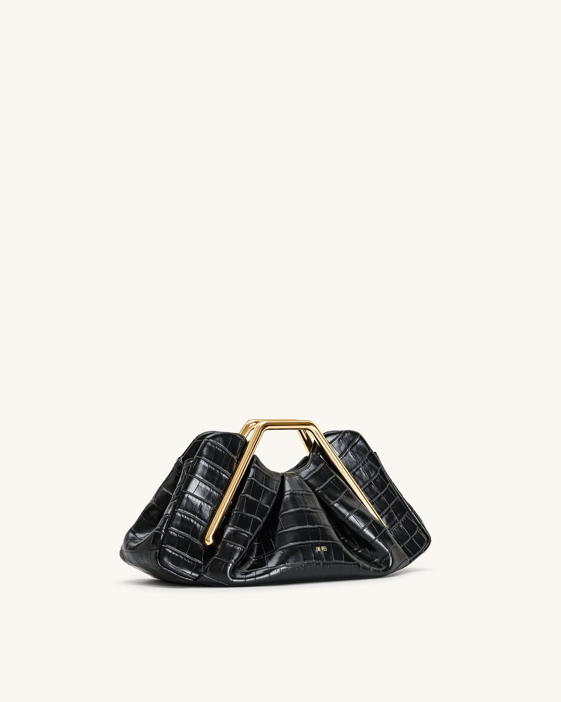 JW Pei Black Women Lila Faux Croc-Effect Metal Frame Clutch SKU: 7C57-12_Black Image 02