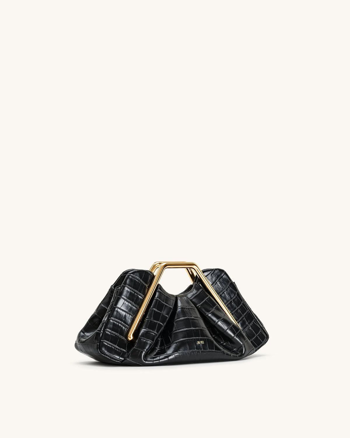 JW Pei Black Women Lila Faux Croc-Effect Metal Frame Clutch SKU: 7C57-12_Black Image 02