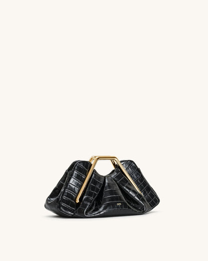 JW Pei Black Women Lila Faux Croc-Effect Metal Frame Clutch SKU: 7C57-12_Black Image 02