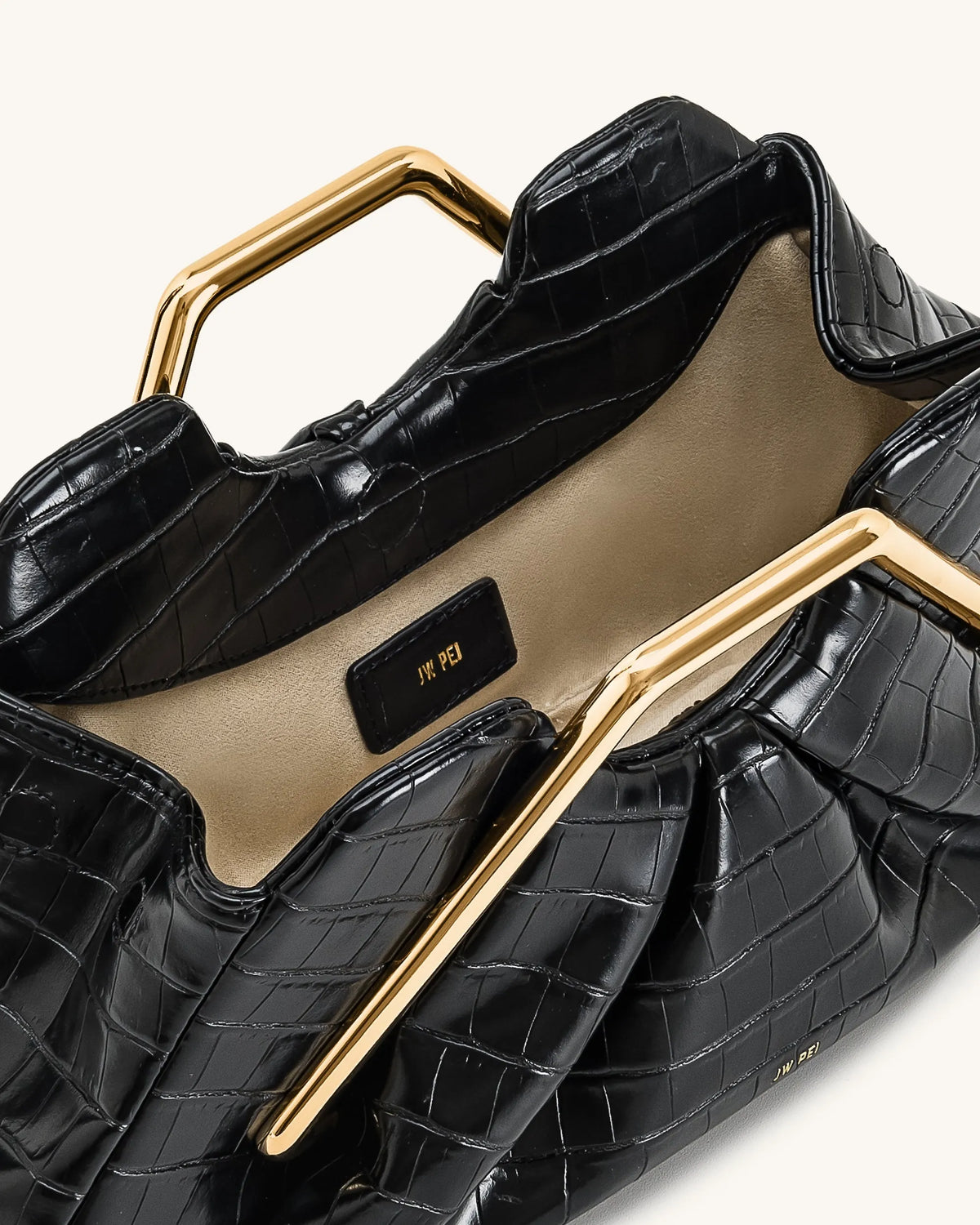 JW Pei Black Women Lila Faux Croc-Effect Metal Frame Clutch SKU: 7C57-12_Black Image 04