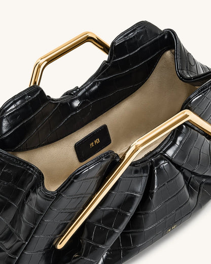 JW Pei Black Women Lila Faux Croc-Effect Metal Frame Clutch SKU: 7C57-12_Black Image 04