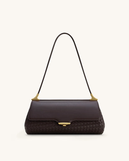 JW PEI Dark Brown Women Eloise Woven Shoulder Bag  SKU: 7C66-35_Dark Brown Image 01