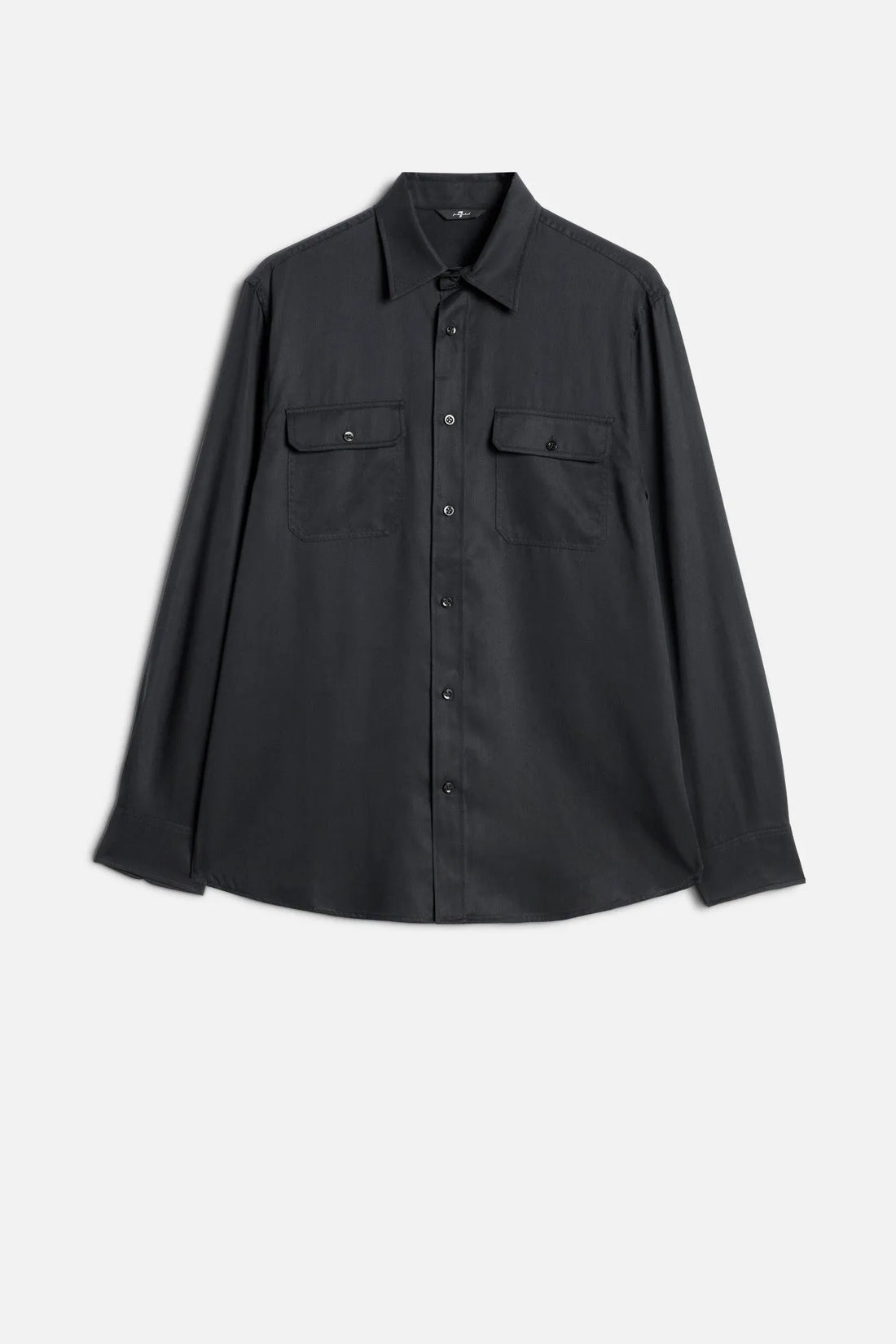 7 For All Mankind Black Men Military Shirt in Fluid SKU: 7M1L0G05_3FC Image 01