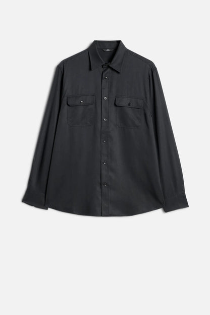 7 For All Mankind Black Men Military Shirt in Fluid SKU: 7M1L0G05_3FC Image 01