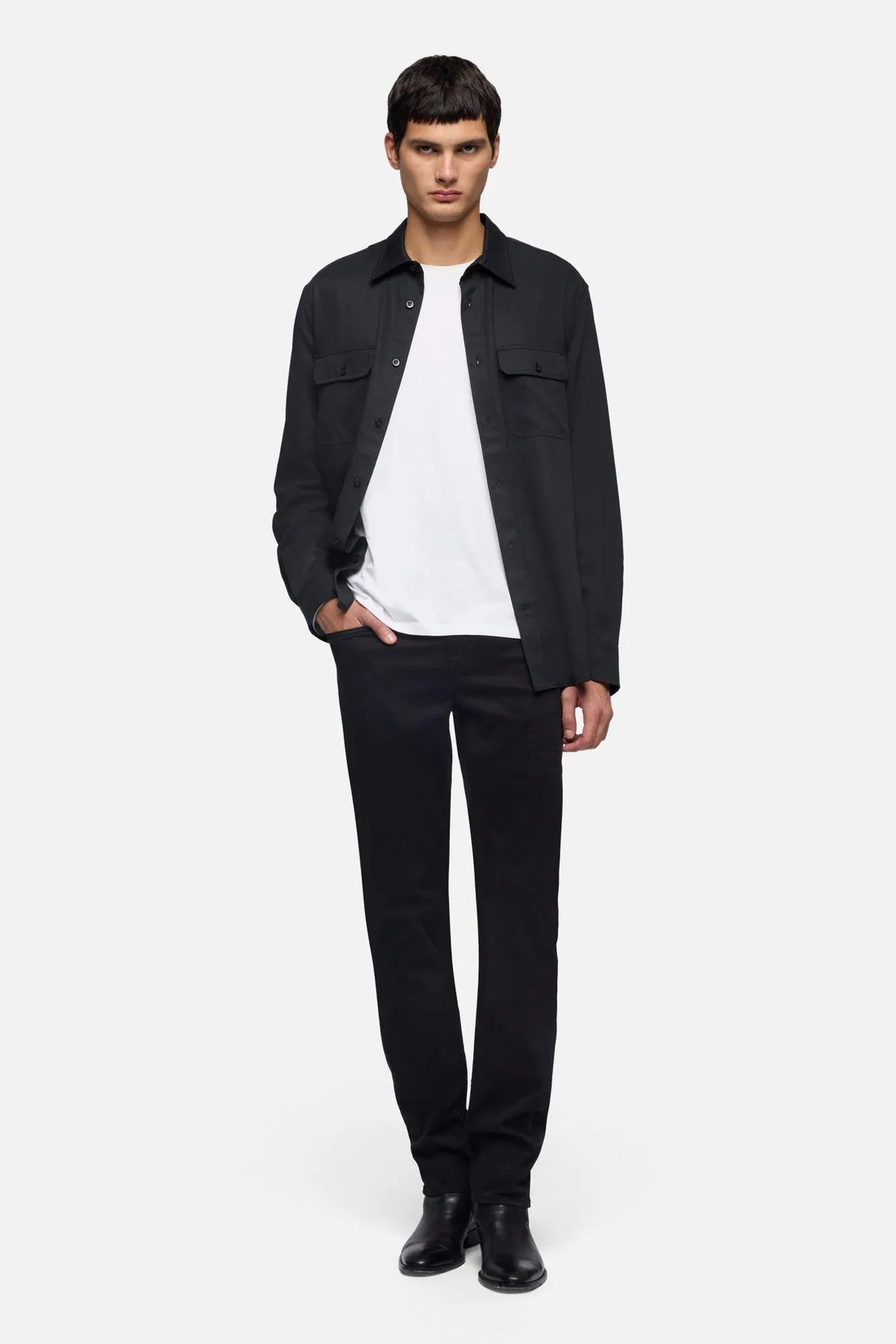 7 For All Mankind Black Men Military Shirt in Fluid SKU: 7M1L0G05_3FC Image 02