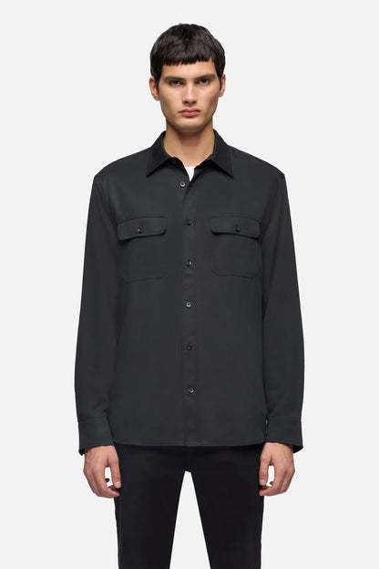 7 For All Mankind Black Men Military Shirt in Fluid SKU: 7M1L0G05_3FC Image 03