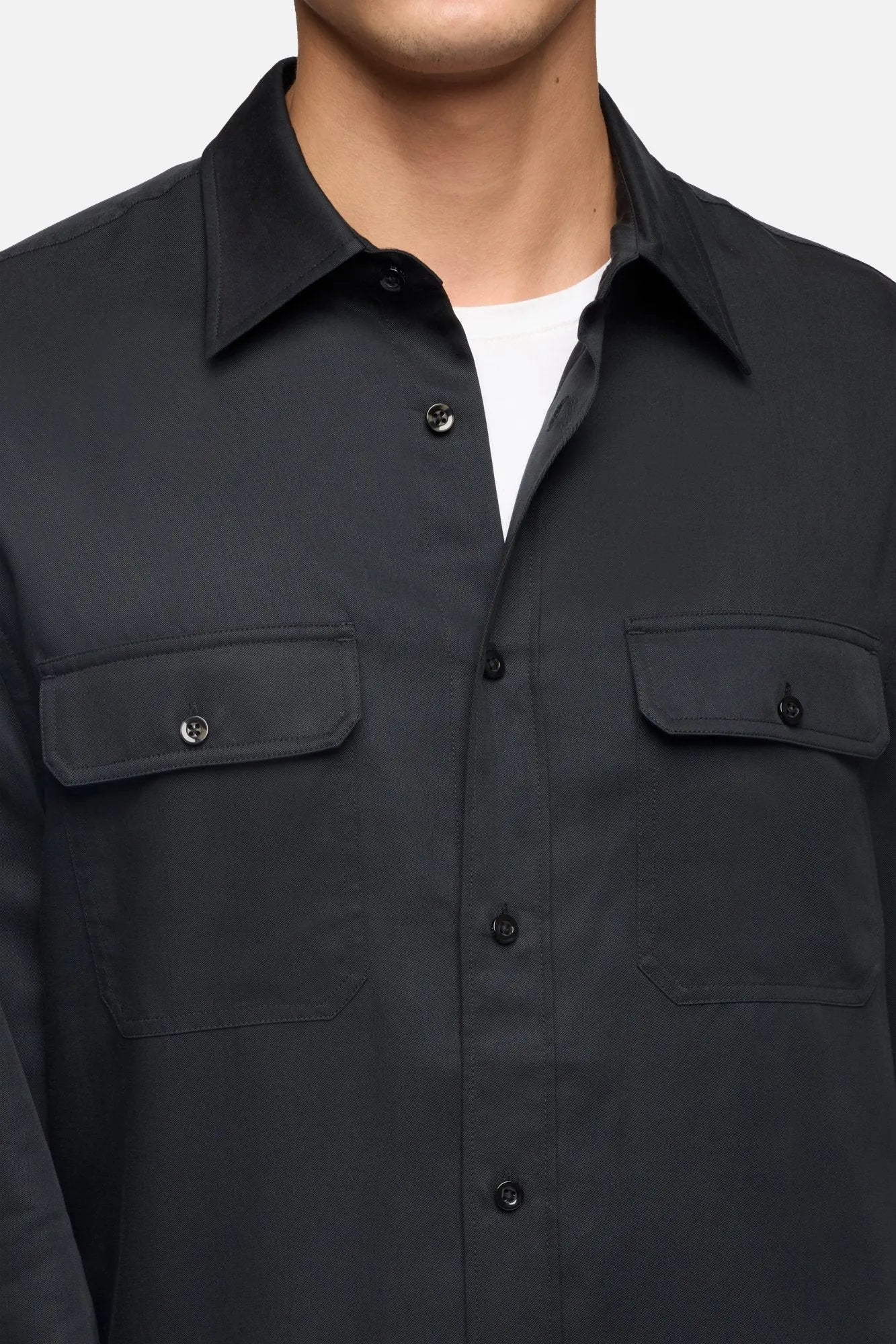 7 For All Mankind Black Men Military Shirt in Fluid SKU: 7M1L0G05_3FC Image 04
