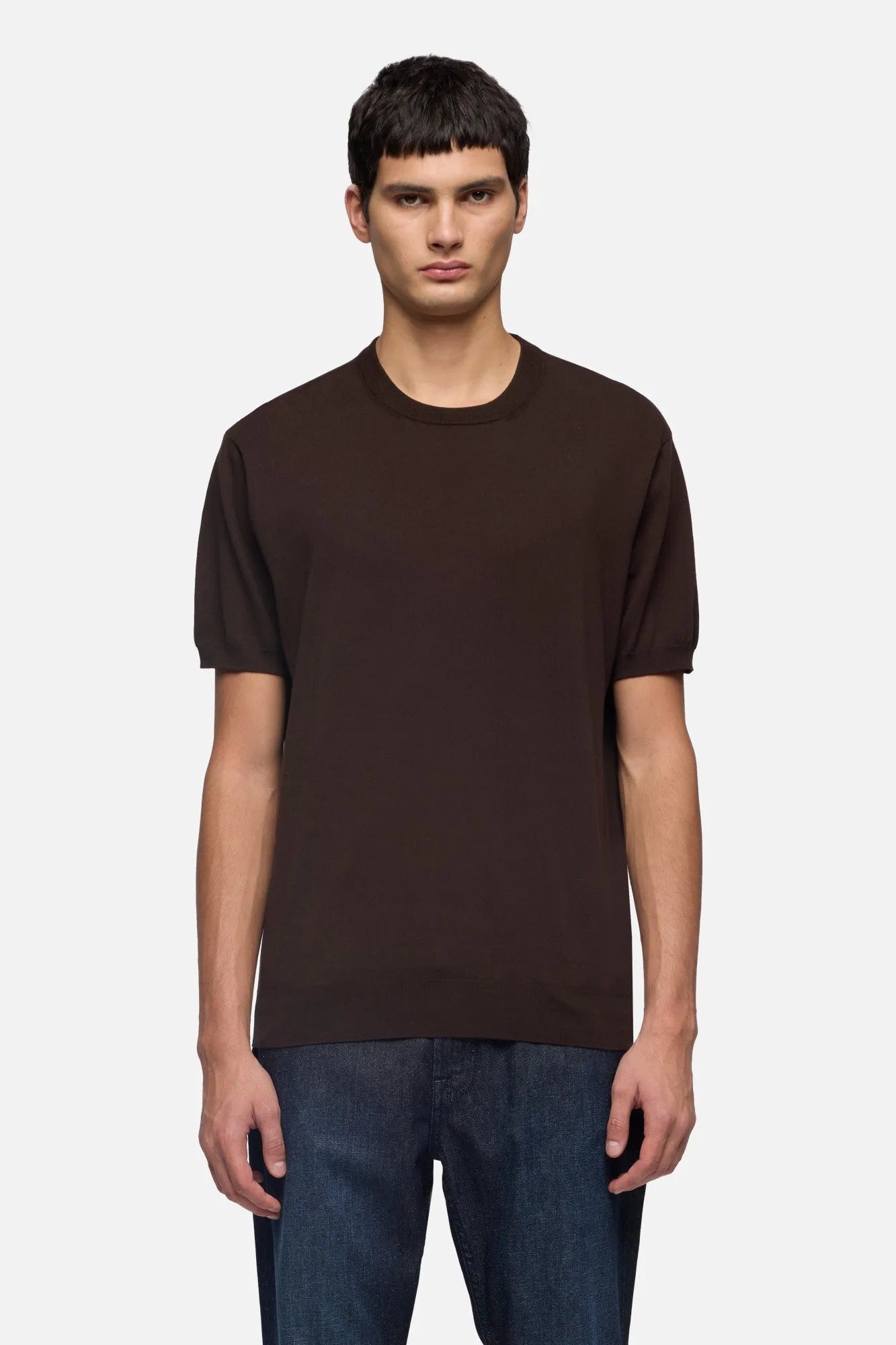 7 For All Mankind Espresso Men Classic Short Sleeve Sweater SKU: 7M1N0F77_3E9 Image 03