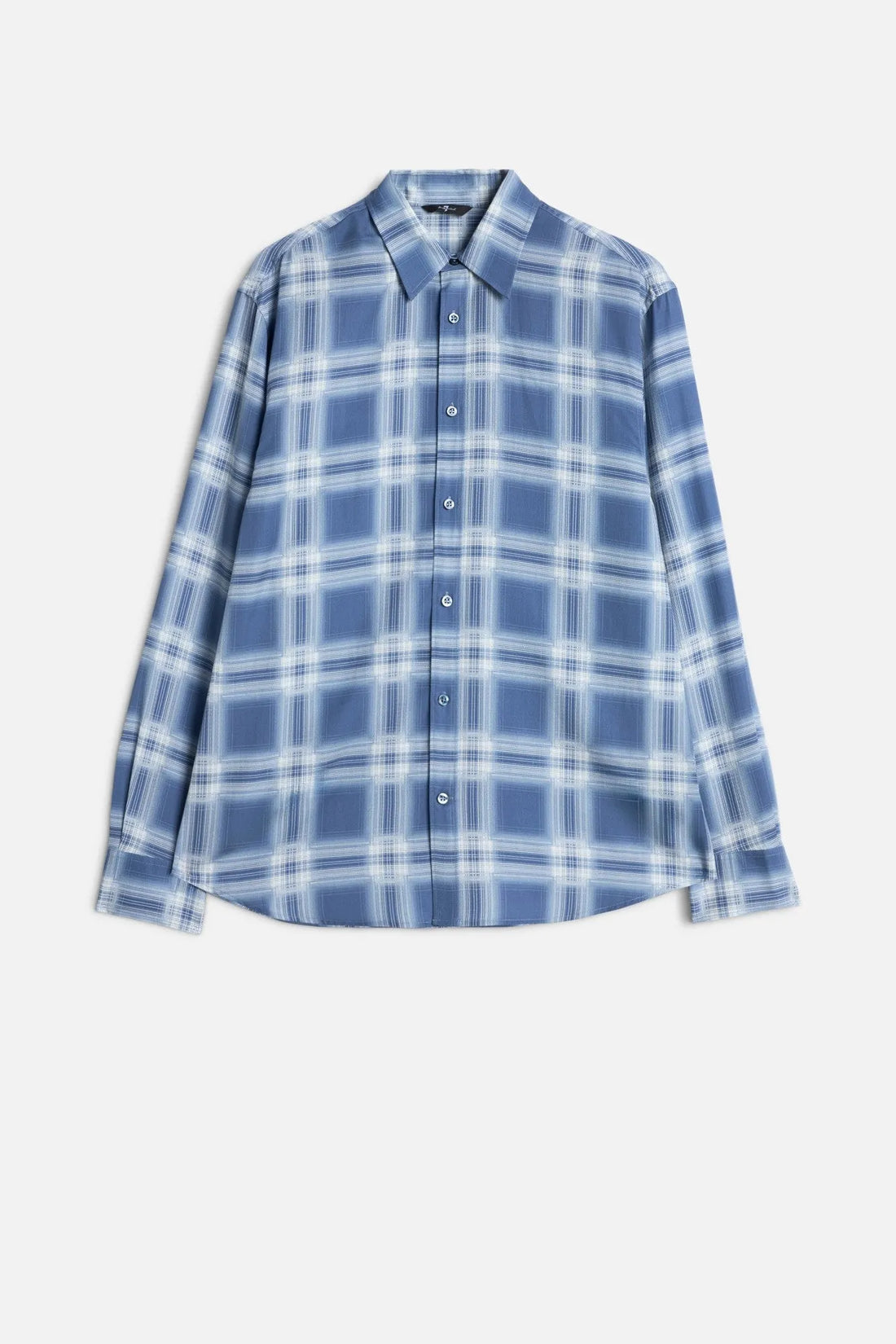 7 For All Mankind Blue Check Men Classic Button Up Shirt in Fluid SKU: 7M6T0G91_3E7 Image 01
