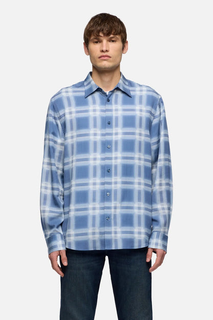 7 For All Mankind Blue Check Men Classic Button Up Shirt in Fluid SKU: 7M6T0G91_3E7 Image 03