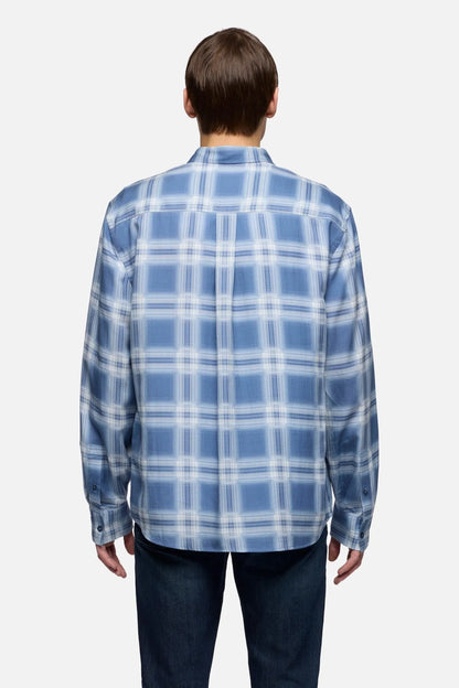 7 For All Mankind Blue Check Men Classic Button Up Shirt in Fluid SKU: 7M6T0G91_3E7 Image 05