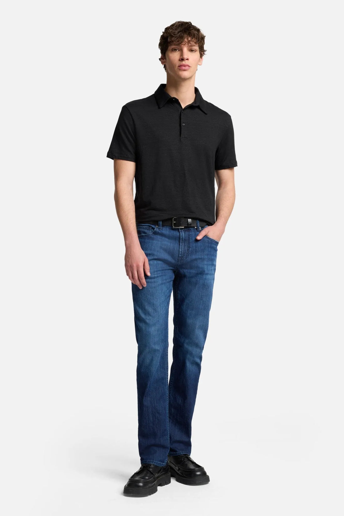 7 For All Mankind Black Men Polo in Linen SKU: 7M720E99_1K1 Image 02