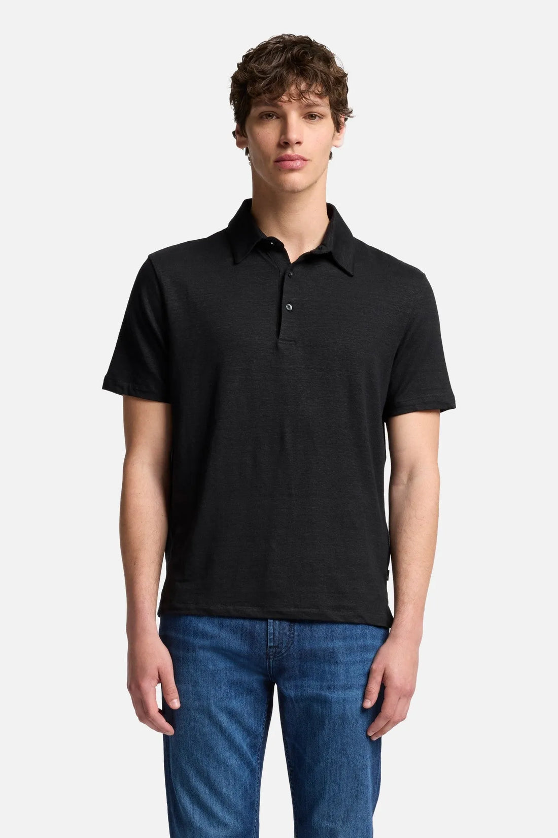 7 For All Mankind Black Men Polo in Linen SKU: 7M720E99_1K1 Image 03