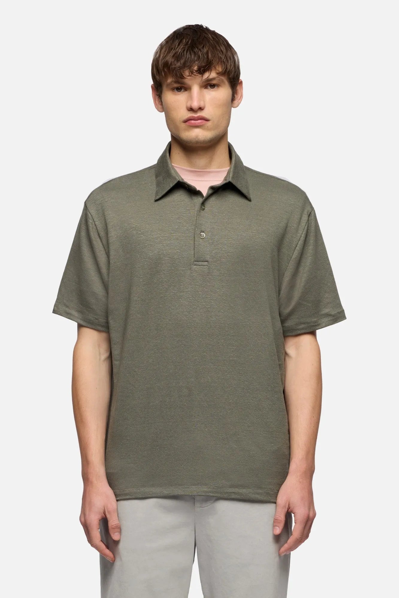 7 For All Mankind Army Men Polo in Linen Blend SKU: 7M720E99_3FG Image 03