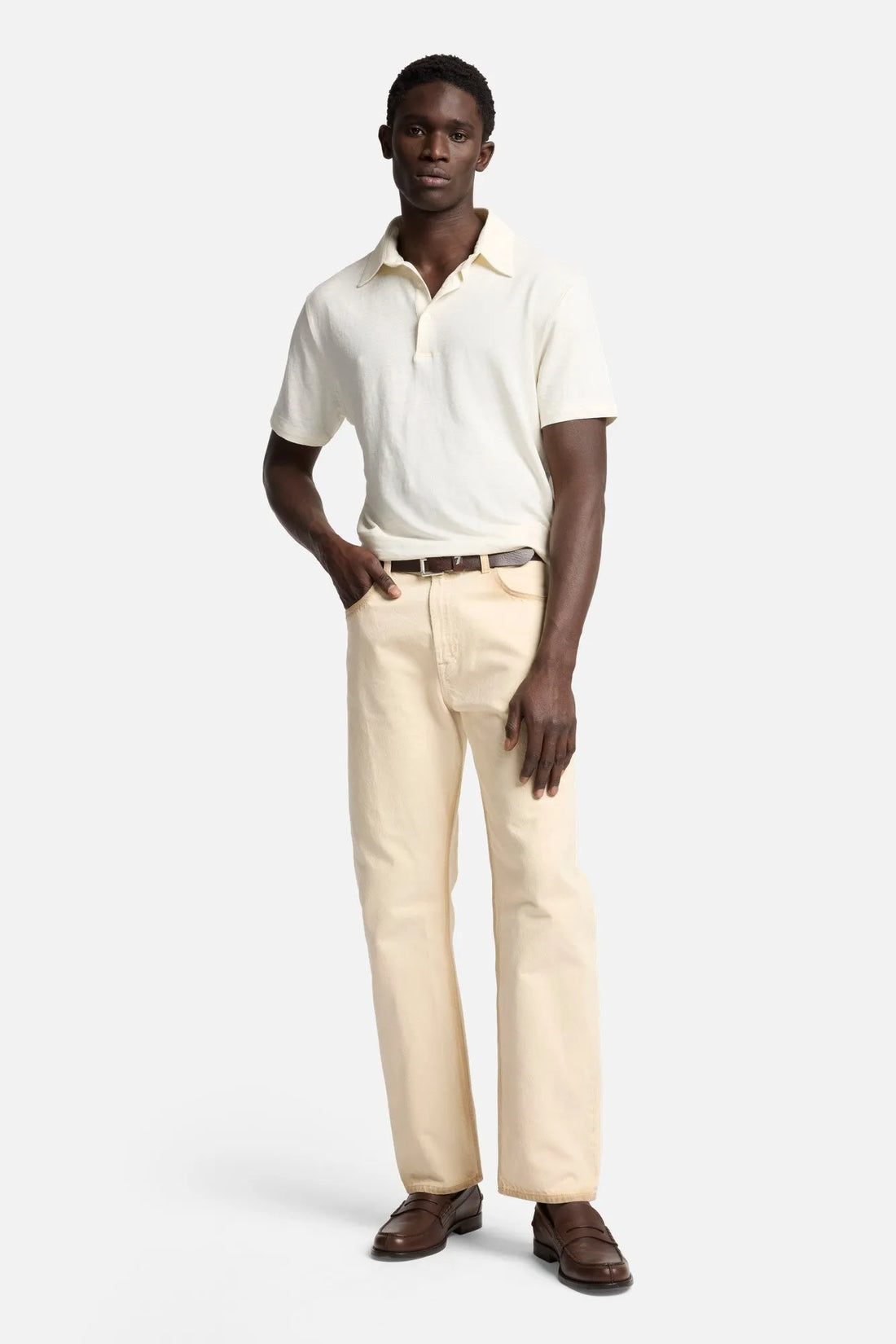7 For All Mankind White Men Polo in Linen SKU: 7M720E99_LWE Image 02