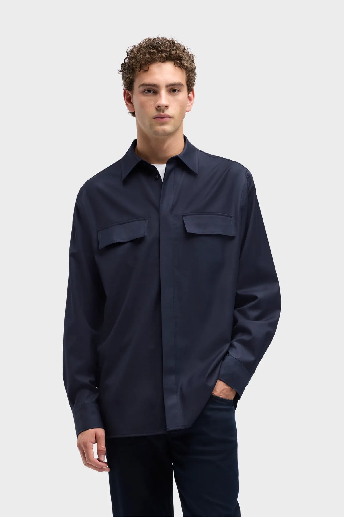 7 For All Mankind Navy Men Overshirt in Fluid SKU: 7M800G15_25Q Image 02