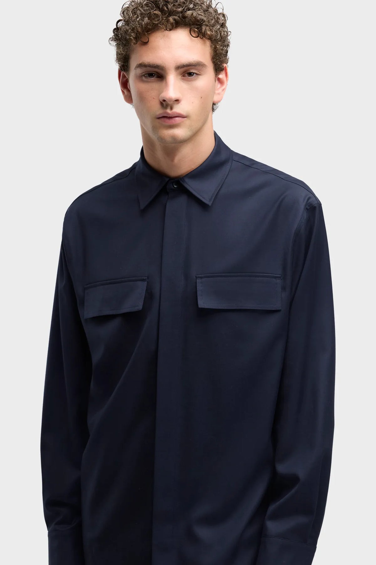 7 For All Mankind Navy Men Overshirt in Fluid SKU: 7M800G15_25Q Image 03