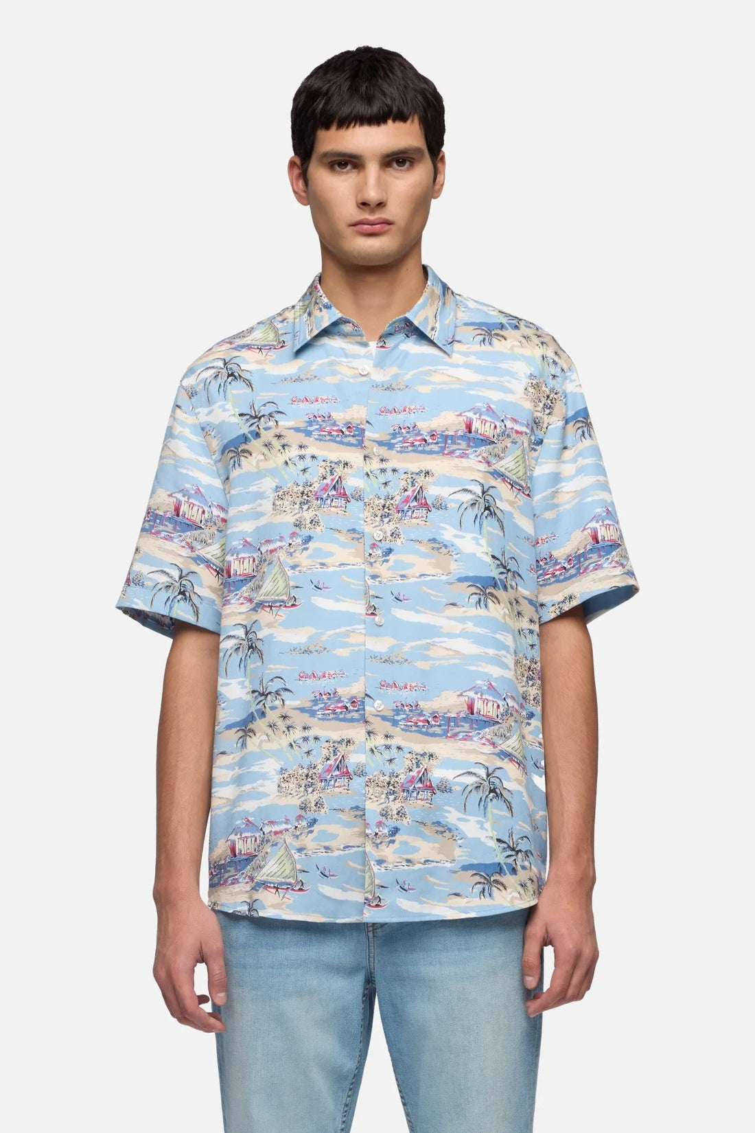 7 For All Mankind Aloha Men Short Sleeve Button Up Shirt in Fluid SKU: 7M8N0G56_3HT Image 03