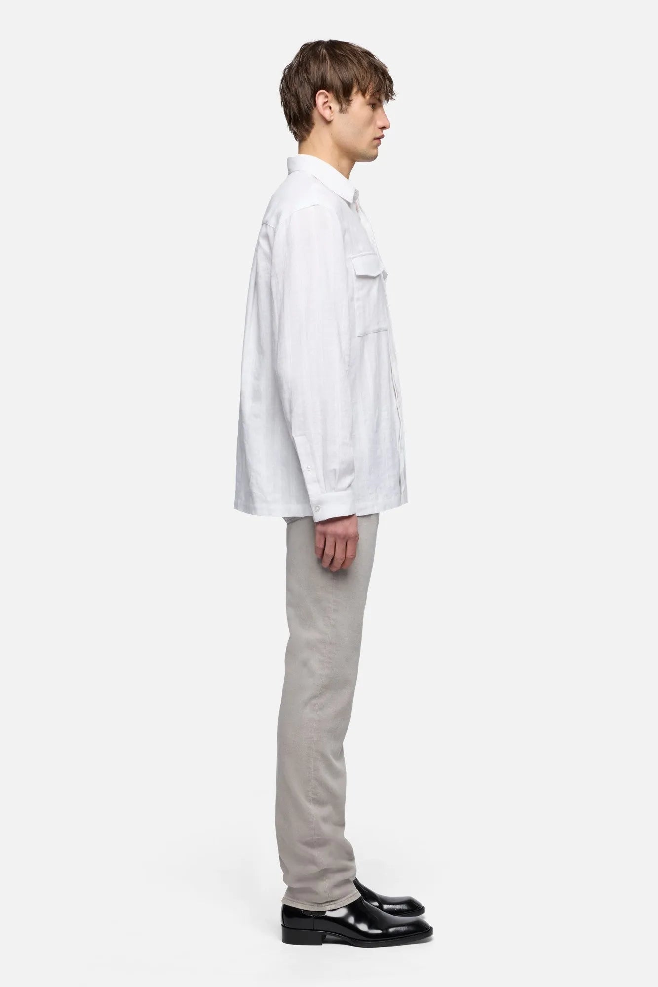 7 For All Mankind White Men Utility Shirt in Cotton Linen SKU: 7M8U0G73_3I0 Image 06