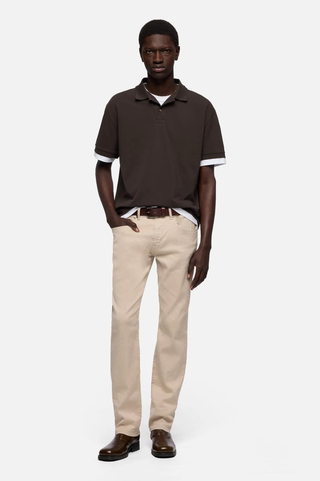 7 For All Mankind Espresso Men Double Layer Polo SKU: 7M8W0G76_3E9 Image 02