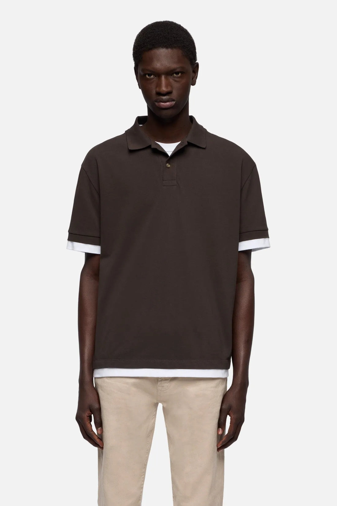 7 For All Mankind Espresso Men Double Layer Polo SKU: 7M8W0G76_3E9 Image 03