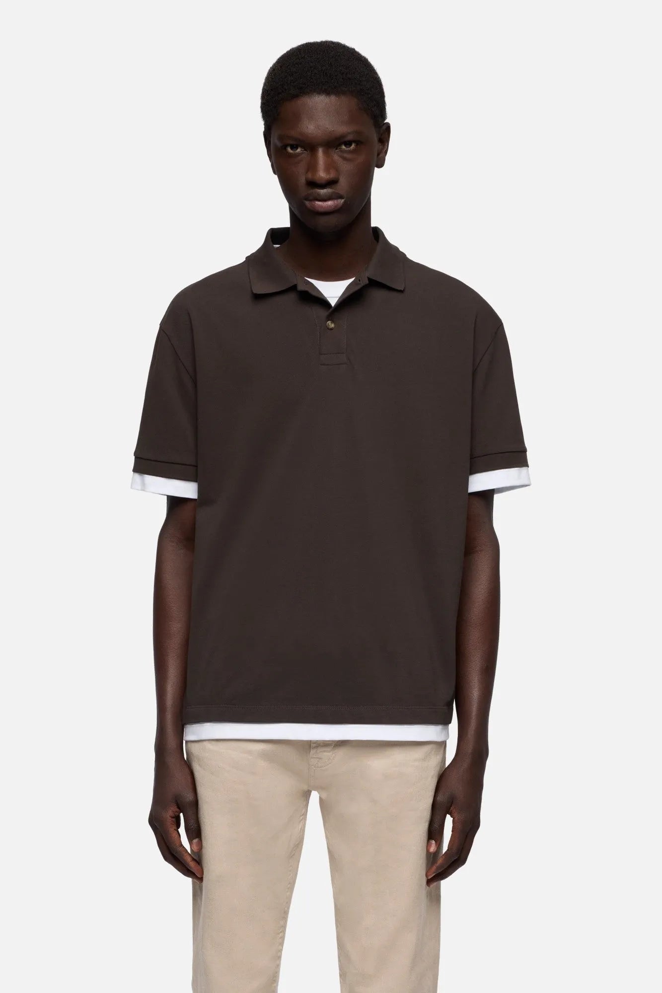 7 For All Mankind Espresso Men Double Layer Polo SKU: 7M8W0G76_3E9 Image 03