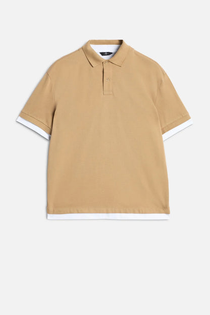 7 For All Mankind Tan Men Double Layer Polo SKU: 7M8W0G76_3FB Image 01