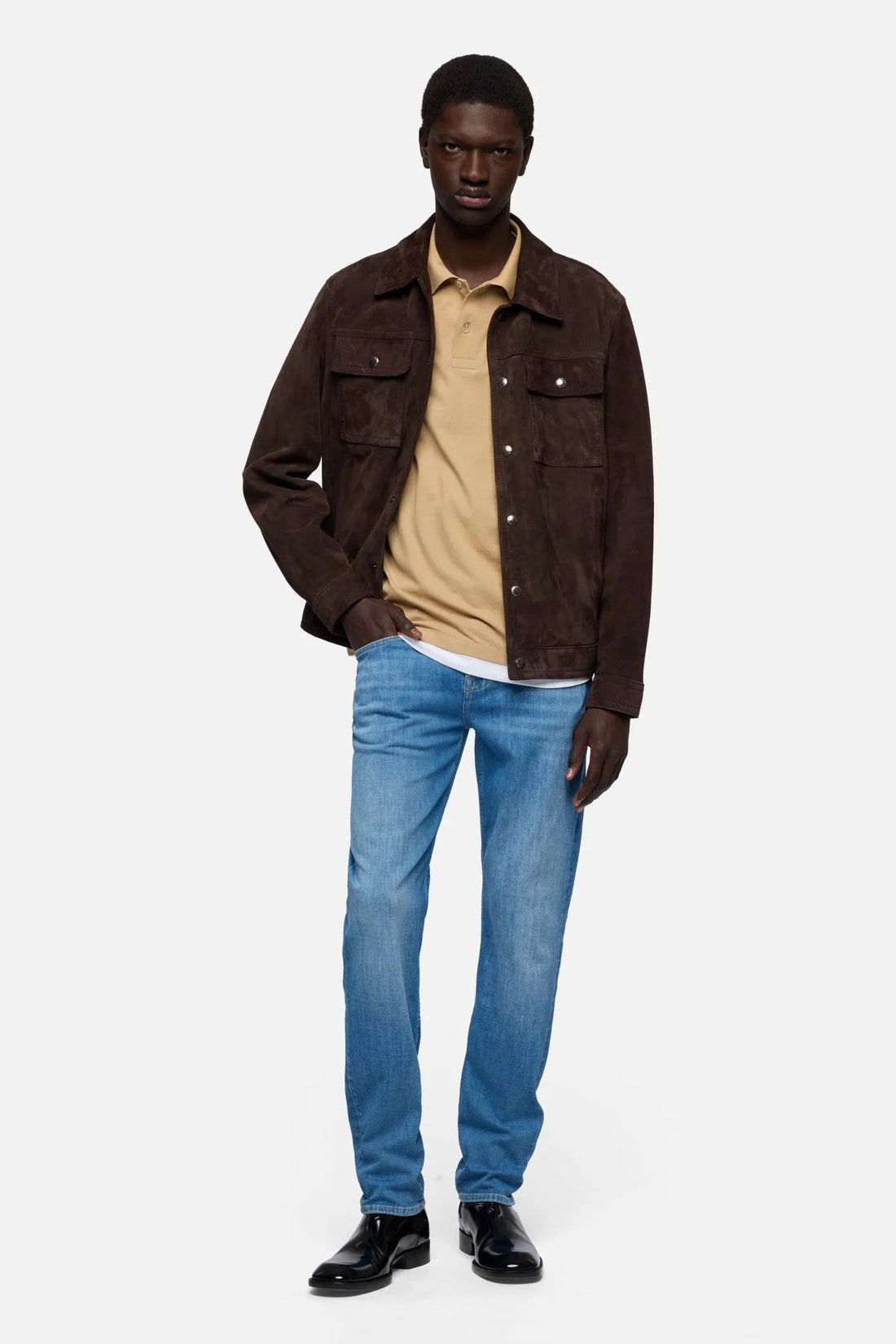 7 For All Mankind Tan Men Double Layer Polo SKU: 7M8W0G76_3FB Image 02