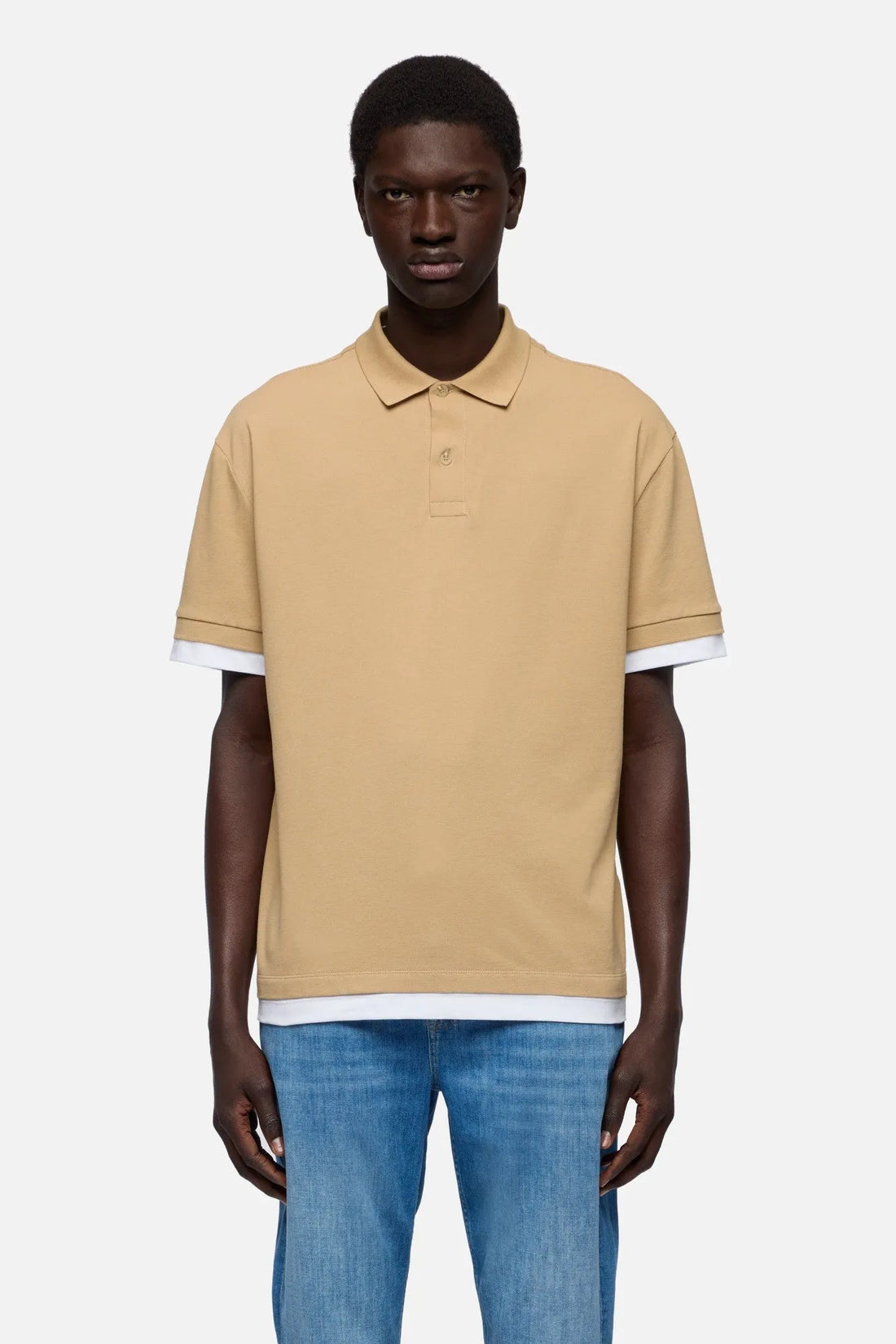 7 For All Mankind Tan Men Double Layer Polo SKU: 7M8W0G76_3FB Image 03