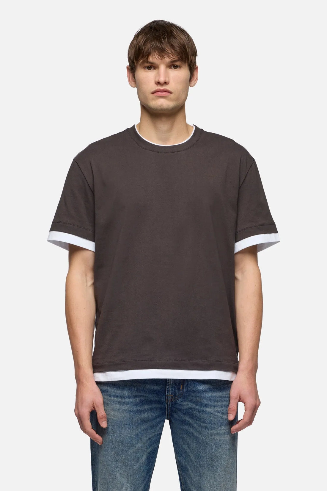 7 For All Mankind Espresso Men Double Layer Tee SKU: 7M8X0G54_3E9 Image 03