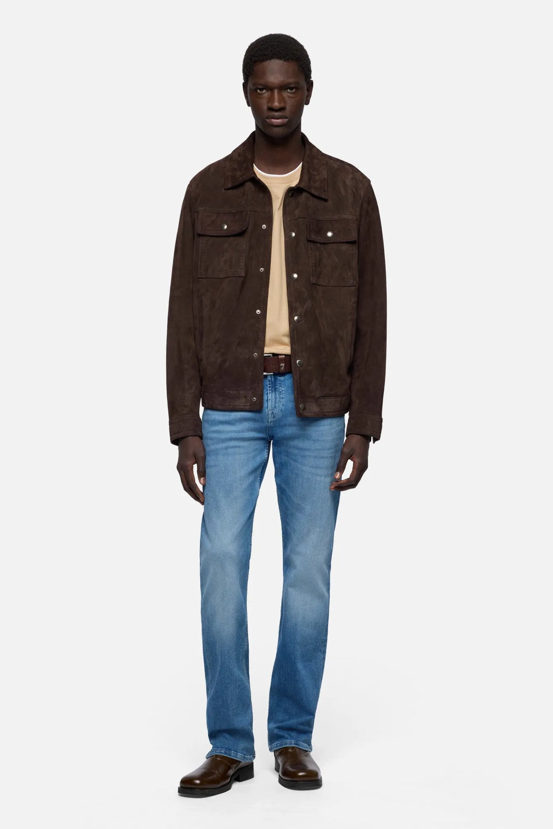 7 For All Mankind Tan Men Double Layer Tee SKU: 7M8X0G54_3FB Image 02