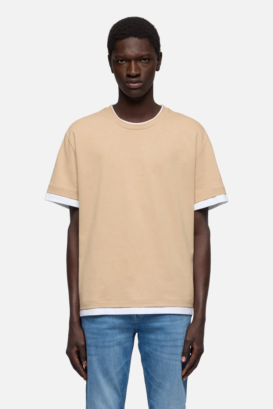 7 For All Mankind Tan Men Double Layer Tee SKU: 7M8X0G54_3FB Image 03