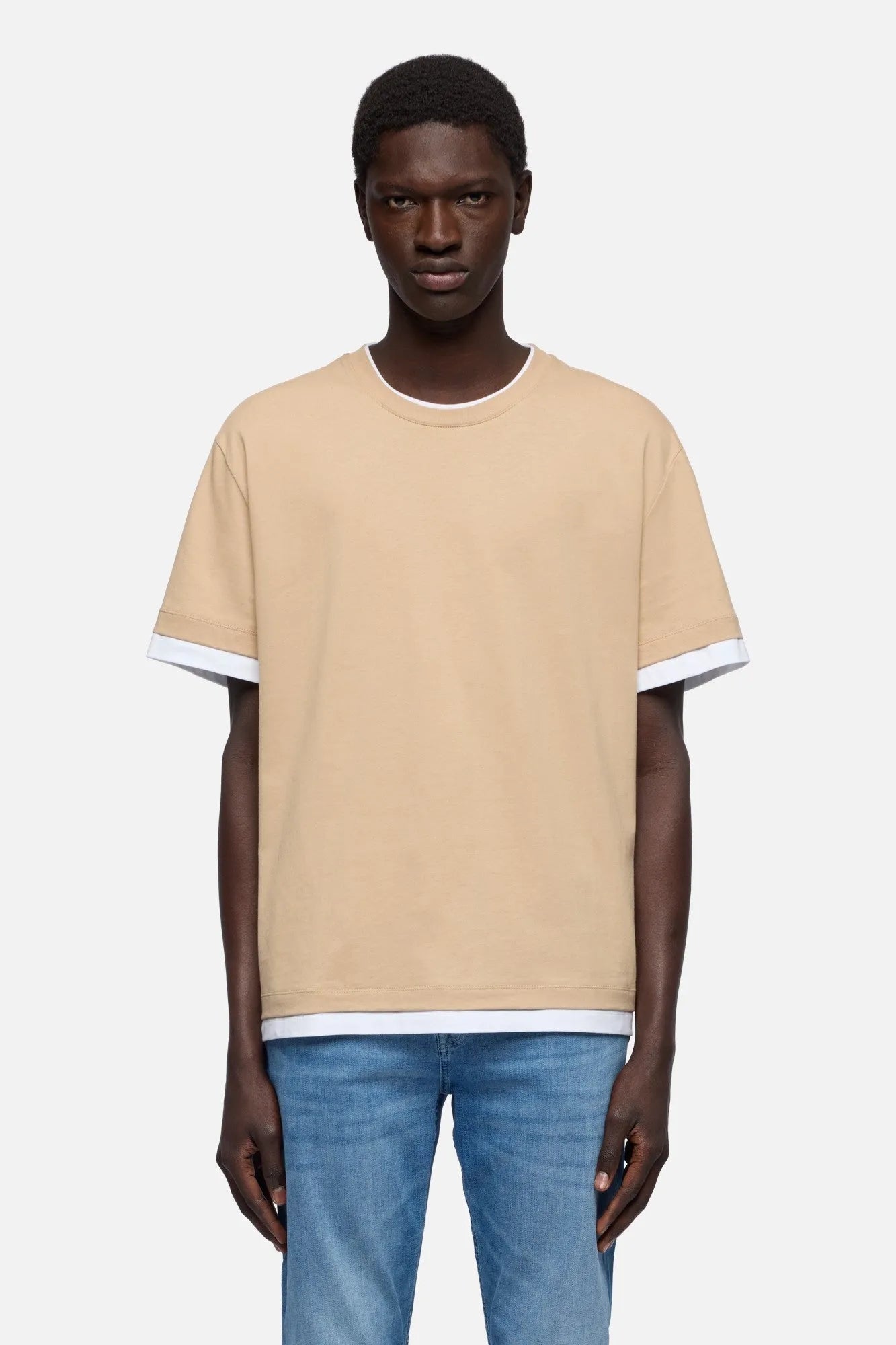 7 For All Mankind Tan Men Double Layer Tee SKU: 7M8X0G54_3FB Image 03