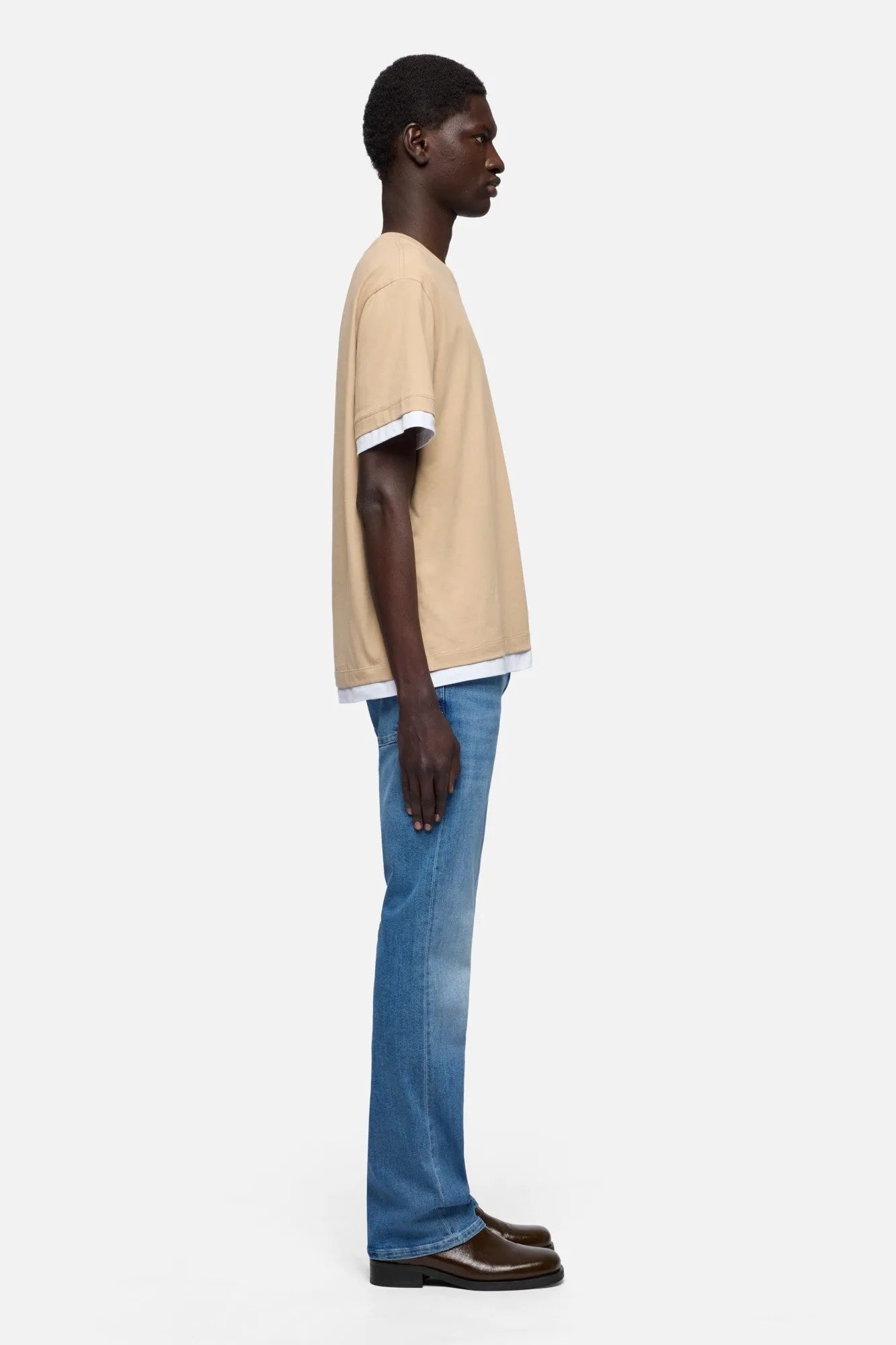 7 For All Mankind Tan Men Double Layer Tee SKU: 7M8X0G54_3FB Image 06