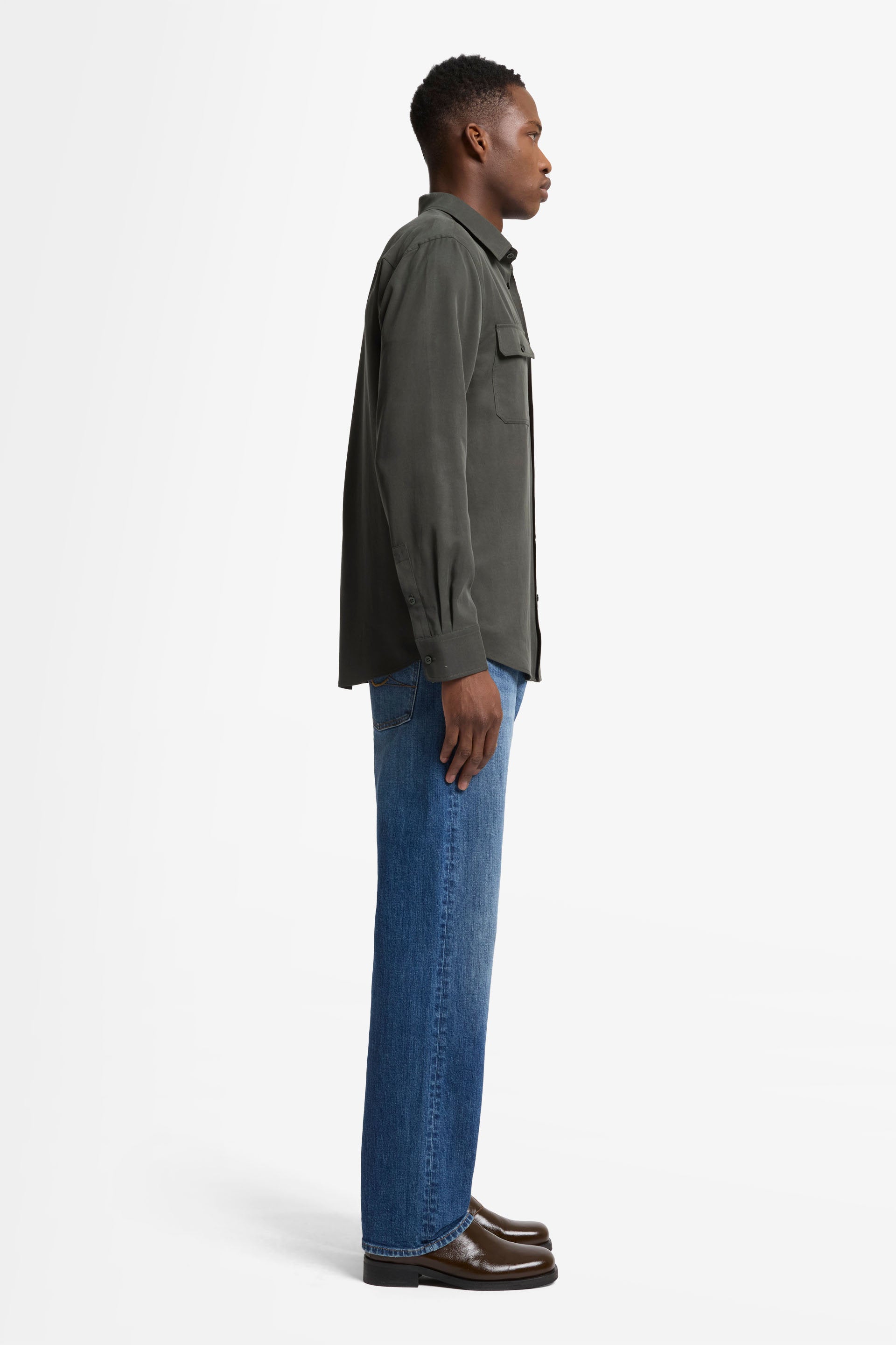 7 For All Mankind_Military Shirt Lyocell Forest Green with Pockets_7MC11W37-FOR_FOR_06