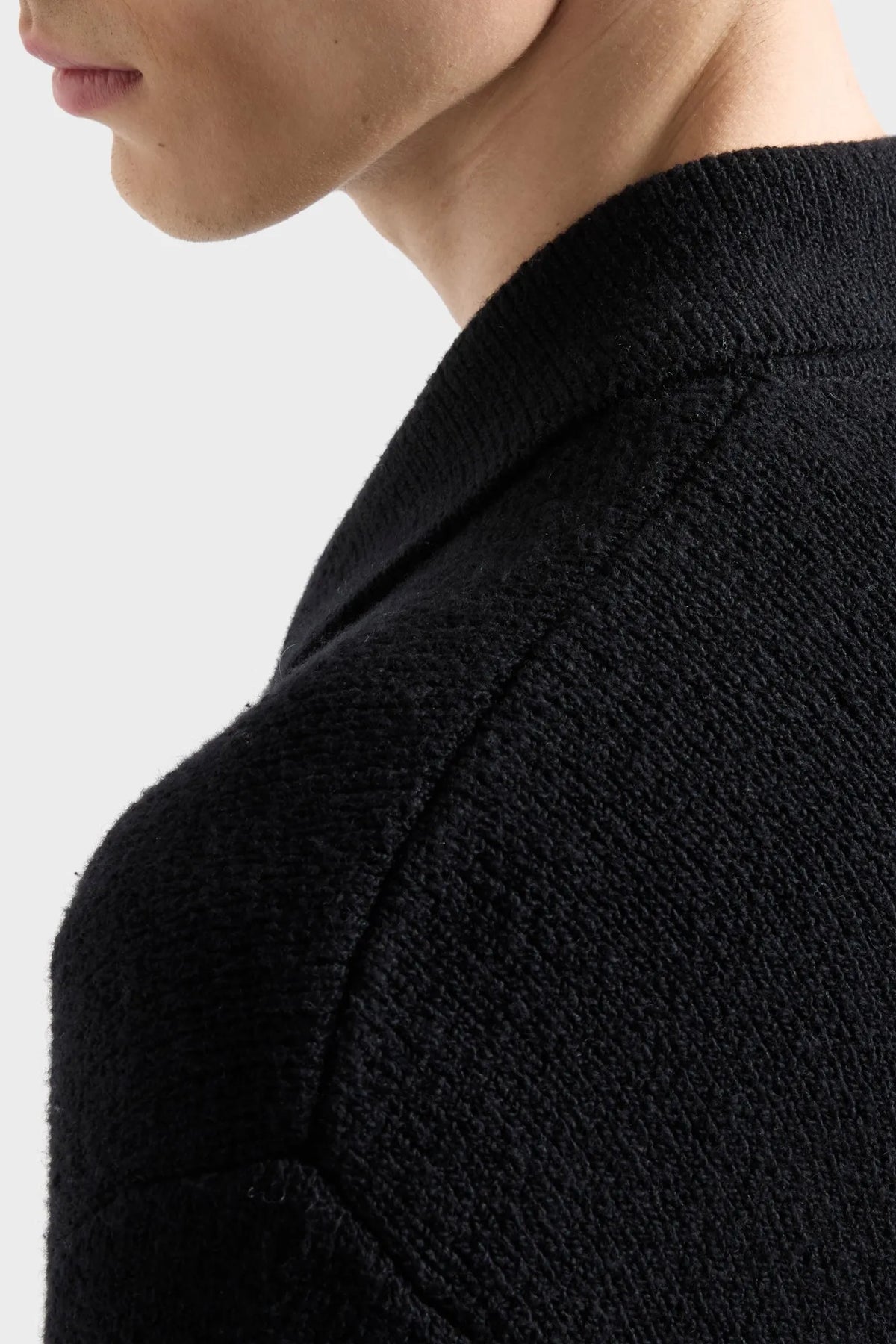 7 For All Mankind Black Men Polo Zip Sweater in Cotton Wool SKU: 7MDP0H32_3PZ Image 03