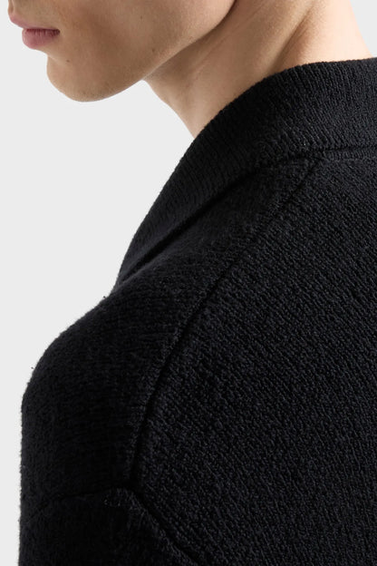7 For All Mankind Black Men Polo Zip Sweater in Cotton Wool SKU: 7MDP0H32_3PZ Image 03