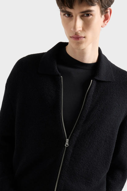 7 For All Mankind Black Men Polo Zip Sweater in Cotton Wool SKU: 7MDP0H32_3PZ Image 05