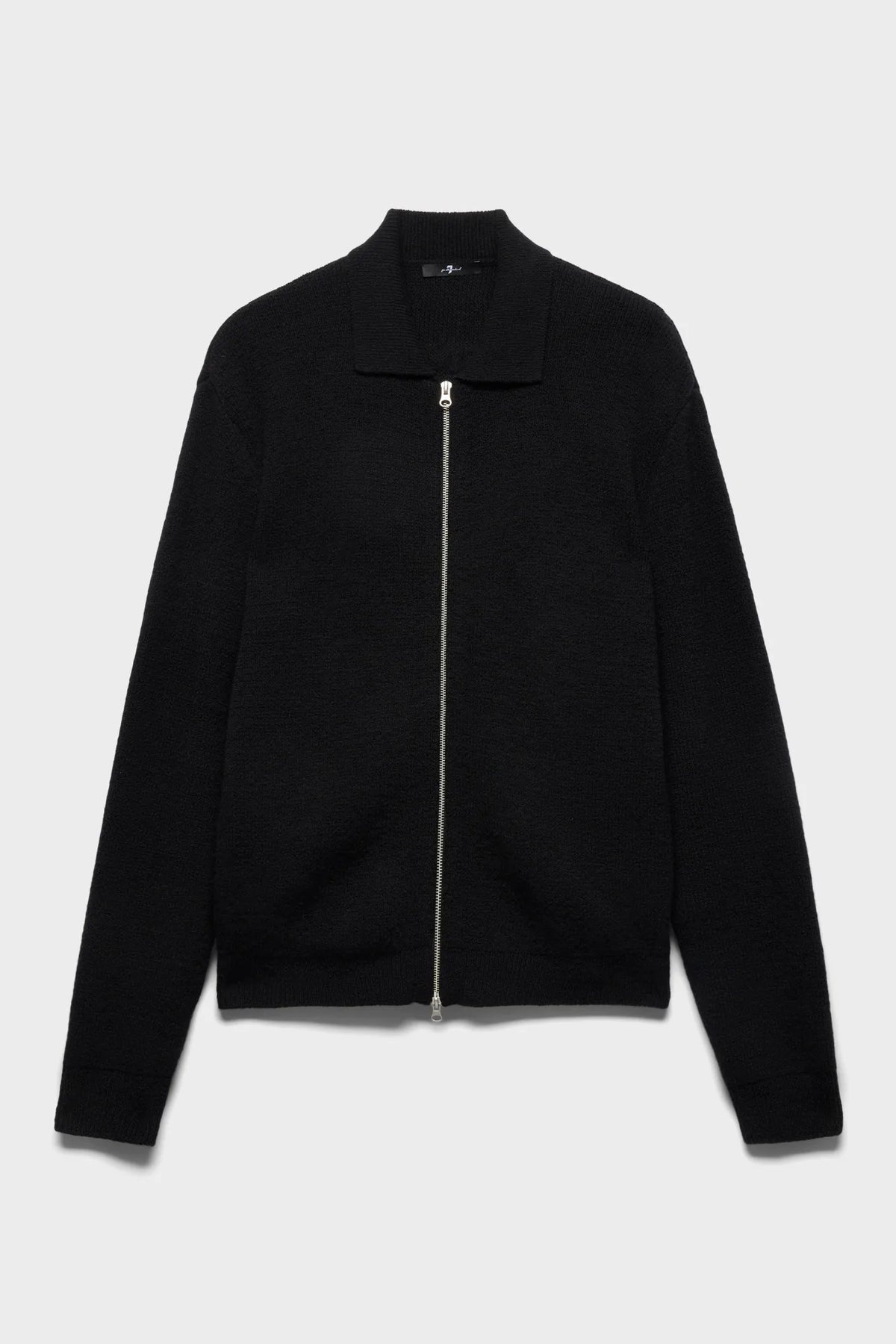 7 For All Mankind Black Men Polo Zip Sweater in Cotton Wool SKU: 7MDP0H32_3PZ Image 06