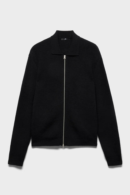 7 For All Mankind Black Men Polo Zip Sweater in Cotton Wool SKU: 7MDP0H32_3PZ Image 06