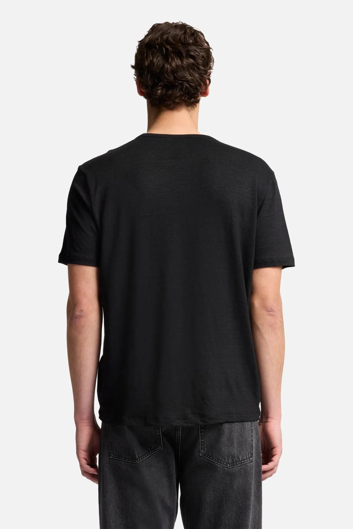 7 For All Mankind Black Men Tee in Linen SKU: 7MM70E99_1K1 Image 05