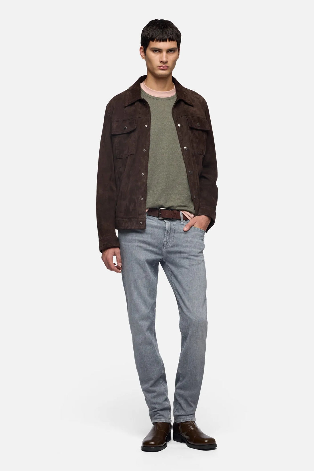 7 For All Mankind Army Men Tee in Linen Blend SKU: 7MM70E99_3FG Image 02