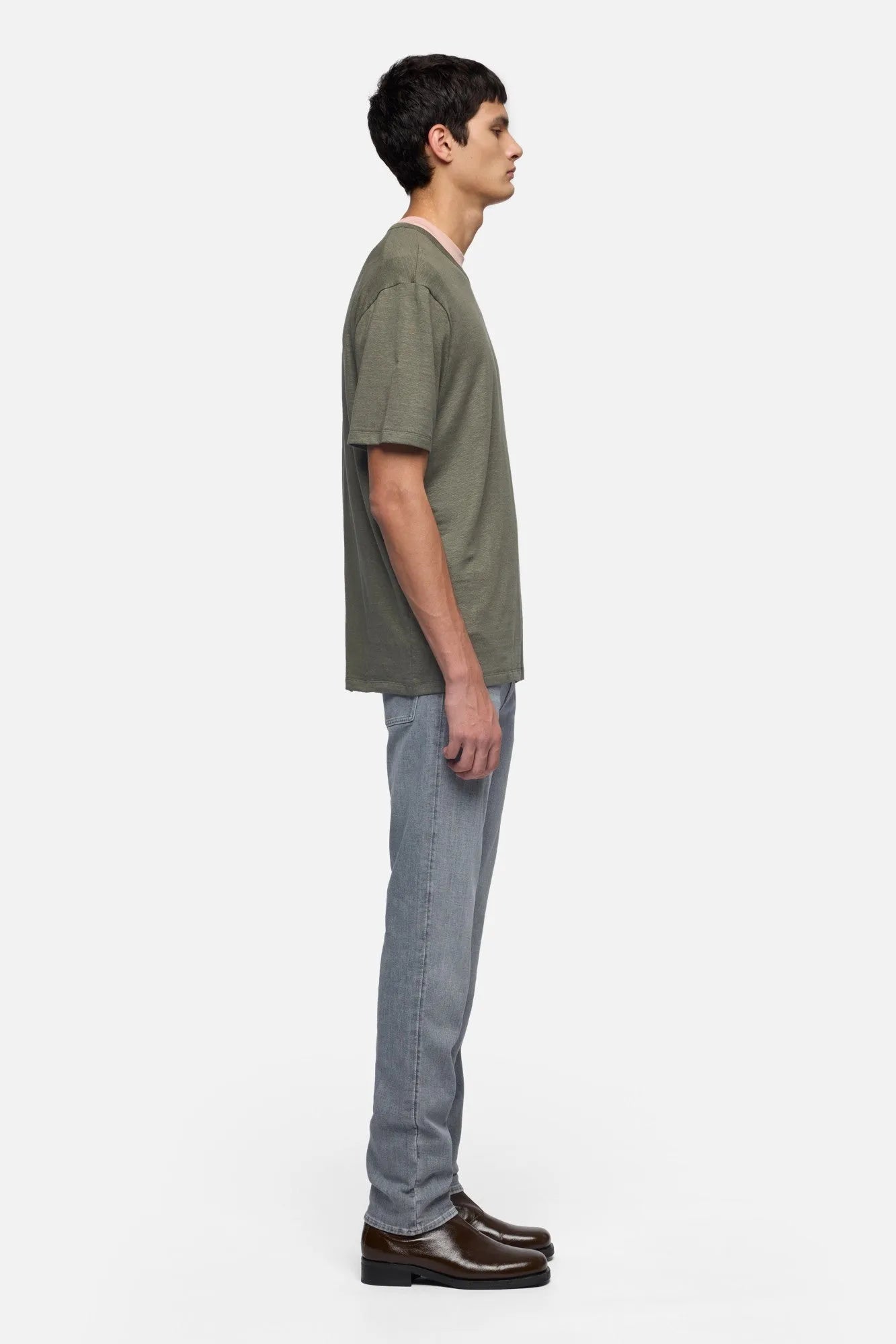 7 For All Mankind Army Men Tee in Linen Blend SKU: 7MM70E99_3FG Image 06