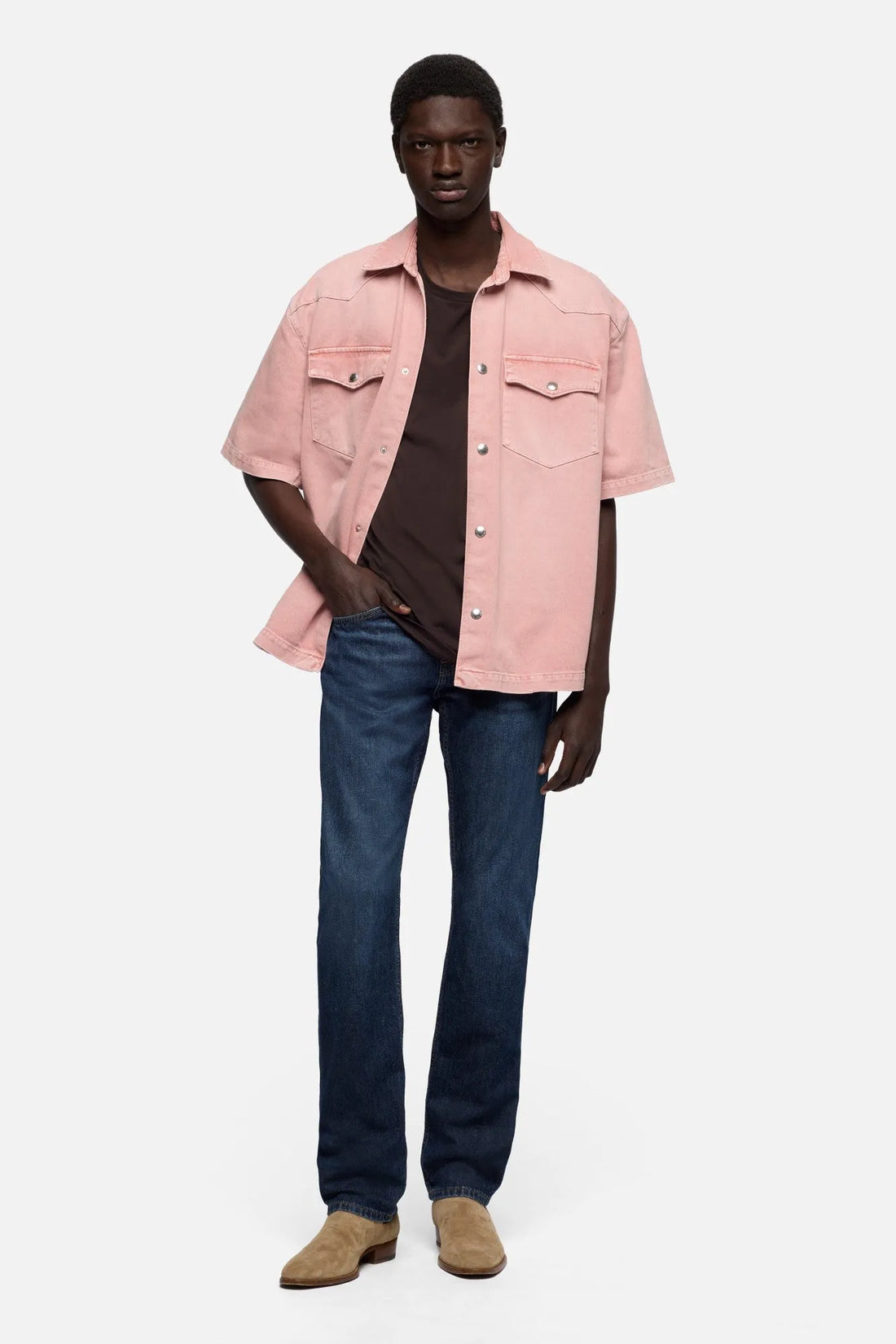 7 For All Mankind Espresso Men Tee in Luxe Performance SKU: 7MM70F14_3FH Image 02
