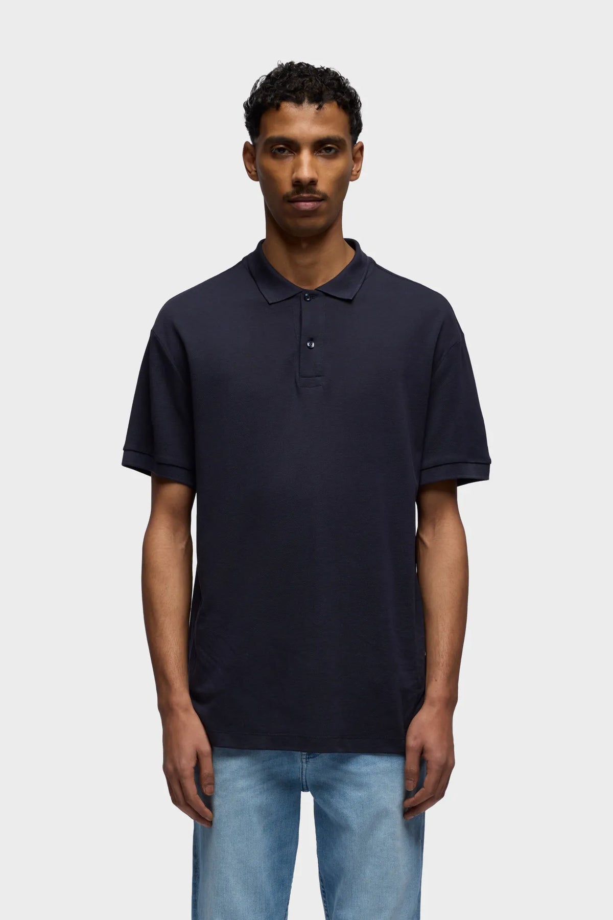7 For All Mankind Dark Blue Men Short Sleeve Polo in Lyocell SKU: 7MP00H12_27J Image 02
