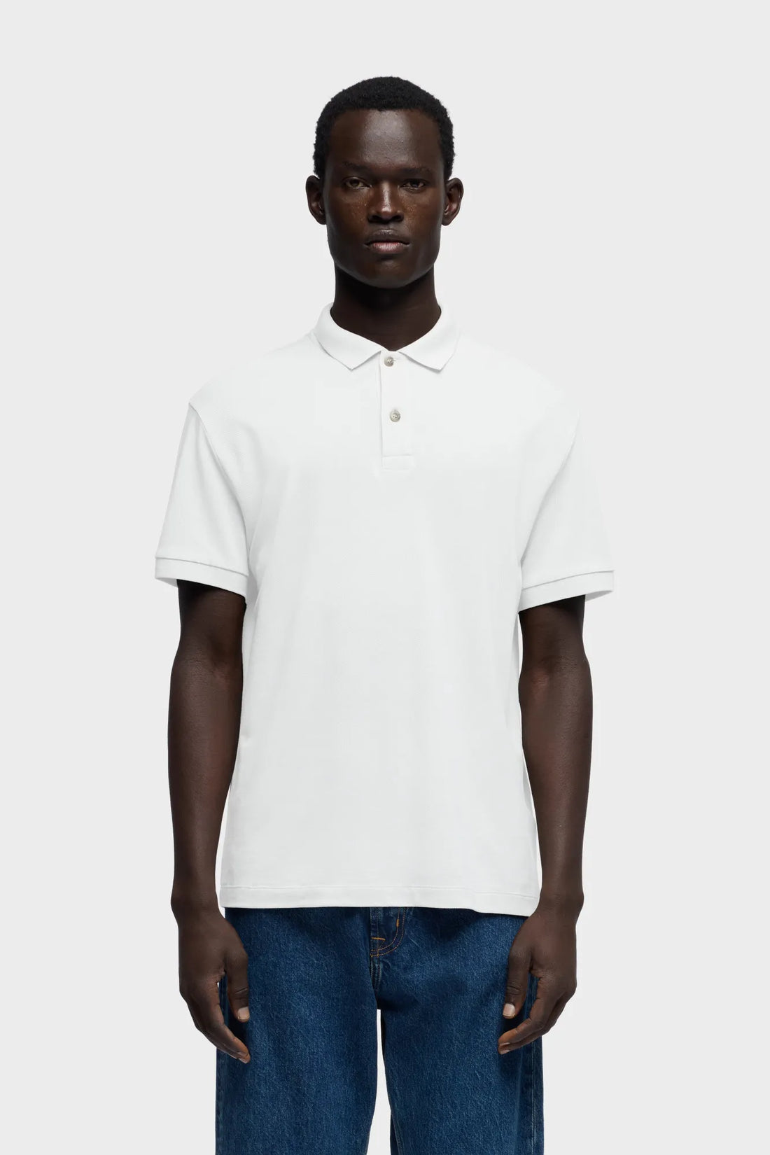 7 For All Mankind White Men Short Sleeve Polo in Lyocell SKU: 7MP00H12_3VJ Image 02