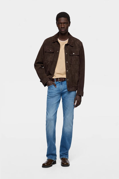 7 For All Mankind Espresso Men Modern Trucker Jacket in Suede SKU: 7MQ80F15_3FL Image 01